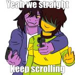  blastic brown_hair clothing deltarune duo female gesture gun hair hair_over_eyes hi_res holding_gun holding_object holding_weapon human kris_(deltarune) male mammal meme middle_finger pattern_clothing pattern_shirt pattern_topwear pointing_gun_at_viewer ranged_weapon scalie shirt simple_background smile striped_clothing striped_shirt striped_topwear stripes susie_(deltarune) text topwear undertale_(series) video_games weapon white_background 