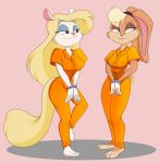  absurd_res animaniacs anthro barefoot bdsm bondage bound buckteeth cuff_(restraint) duo feet female handcuffed handcuffs hi_res lagomorph leporid lola_bunny looney_tunes mammal metal_cuffs minerva_mink mink mustelid musteline percibey prison_jumpsuit rabbit restraints teeth true_musteline warner_brothers 