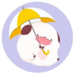  7mb_yut :p animal animal_focus artist_name chibi facial_hair heart holding holding_umbrella horns league_of_legends mixed-language_commentary mustache poro_(league_of_legends) simple_background tongue tongue_out two-tone_background umbrella 