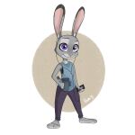  anthro barefoot clothing container cup disney earbuds feet female headphones hi_res judy_hopps lagomorph leporid looking_at_viewer mammal percibey portable_music_player rabbit shirt solo tank_top topwear zootopia 