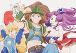  1boy 1girl 1other breasts cleavage fairy highres kobayashi_chizuru long_hair looking_at_viewer open_mouth seiken_densetsu seiken_densetsu_3 simple_background smile white_background 