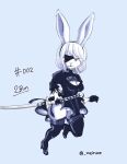  accessory anthro boots bottomwear clothed clothing eye_patch eyewear female footwear hair_accessory hi_res katana lagomorph legwear mammal meirune melee_weapon nier_automata panties raised_bottomwear raised_clothing raised_skirt short_stack skirt solo sword thick_thighs thigh_boots thigh_highs underwear weapon yorha_2b 