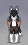  absurd_res anthro bandai_namco black_body black_fur blue_eyes canid canine canis digimon digimon_(species) fan_character fanarts fluffly fox fox_tail fur hi_res humanoid kitsumon_(skade) male mammal renamon skade_(artist) solo spread_legs spreading 