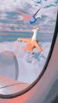  above_clouds aircraft airplane cloud commentary_request day flying glass highres latias latios looking_back no_humans pokemon pokemon_(creature) sky torinoko_(miiko_draw) window yellow_eyes 