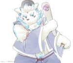  2022 agyou anthro asian_clothing asian_mythology clothing east_asian_clothing east_asian_mythology foo_dog hat headgear headwear hi_res humanoid_hands japanese_clothing japanese_mythology kemono komainu lifewonders male mammal moujya mythology slightly_chubby solo tokyo_afterschool_summoners video_games white_body young yōkai 