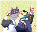  agyou anthro asian_mythology belly blush cheek_lick dessert duo east_asian_mythology face_lick foo_dog food ginsingoo1 ice_cream ice_cream_cone japanese_mythology komainu licking lifewonders male male/male mammal mythology overweight tokyo_afterschool_summoners tongue tongue_out tsathoggua video_games yōkai 