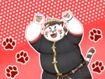  2022 anthro belly blush clothed clothing eyes_closed eyewear felid glasses harumuname kemono licho_(tas) lifewonders male mammal overweight overweight_male pantherine solo tiger tokyo_afterschool_summoners video_games white_body 