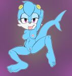  anthro blue_body blue_skin breasts fan_character feet female fours_(artist) genitals hi_res looking_at_viewer mammal marine pinniped purple_eyes pussy sammy_the_seal seal sega solo sonic_the_hedgehog_(series) tongue tongue_out 