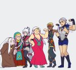  6+girls absurdly_long_hair arm_hug biceps blonde_hair breasts cleavage dark-skinned_female dark_skin dress flexing forehead_tattoo grey_hair hair_bun hair_ornament hair_stick hyrule_warriors:_age_of_calamity impa long_hair low-tied_long_hair mims_(mimimon) multiple_girls multiple_persona pink_hair pointy_ears pose sheikah smile the_legend_of_zelda the_legend_of_zelda:_a_link_between_worlds the_legend_of_zelda:_breath_of_the_wild the_legend_of_zelda:_ocarina_of_time the_legend_of_zelda:_oracle_of_ages the_legend_of_zelda:_oracle_of_seasons the_legend_of_zelda:_skyward_sword triforce very_long_hair white_hair zelda_ii:_the_adventure_of_link 