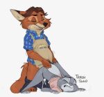  absurd_res anthro apron bodily_fluids canid canine clothed clothing colored cum disney duo ear_pull eyes_closed female fox genital_fluids gideon_grey hi_res judy_hopps lagomorph leporid male male/female mammal pants_down partially_clothed pattern_clothing plaid plaid_clothing rabbit sex trashtikko zootopia 