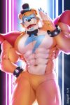  abs animatronic anthro bow_tie brown_body clothing ear_piercing five_nights_at_freddy&#039;s five_nights_at_freddy&#039;s:_security_breach glamrock_freddy_(fnaf) hat headgear headwear looking_at_viewer lupus5903 machine male mammal muscular muscular_male pecs piercing robot scottgames shoulder_pads simple_background solo solo_focus top_hat ursid video_games 