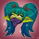  ahegao bodily_fluids female goblin green_body green_hair green_skin hair hi_res humanoid icon looking_pleasured mask mitzy_the_gobbo raiouart red_eyes tears tongue tongue_out 
