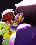  ambiguous_gender anthro biting_face blood blood_on_clothing bodily_fluids breasts clothed clothing deltarune dinosaur duo female gore hand_on_neck hard_vore human kris_(deltarune) male mammal non-mammal_breasts reptile scalie sharp_teeth susie_(deltarune) teeth toboki undertale_(series) video_games vore yellow_teeth 