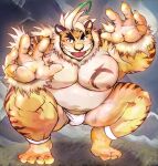  2022 anthro asian_clothing clothing east_asian_clothing felid fundoshi hombretigre humanoid_hands hunmut japanese_clothing kemono lifewonders male mammal moobs nipples overweight overweight_male pantherine solo tiger tokyo_afterschool_summoners underwear video_games white_clothing white_fundoshi white_underwear 