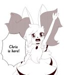  braixen chris_(tumblr) collar fennec_fox furry furry_female greeting monochrome open_mouth pokemon pokemon_(creature) smile speech_bubble 