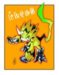  absurd_res anthro bandai_namco card card_game claws digimon gaming green_eyes hi_res male pied_piper_(twitter) pulsemon solo spikes yellow_body 