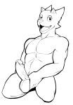  anthro ball_grab balls canid canine canis fours_(artist) genitals hi_res humanoid_genitalia humanoid_penis kneeling male mammal muscular muscular_male penis presenting presenting_penis rex_(fours) solo warg_(fours) wolf 