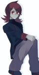  1boy bangs black_footwear black_jacket clenched_hand closed_mouth flipped_hair grey_pants jacket knees_together_feet_apart long_sleeves looking_at_viewer male_focus medium_hair nino06aster pants pokemon pokemon_(game) pokemon_hgss red_eyes red_hair shoes silver_(pokemon) solo turtleneck turtleneck_jacket 