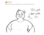  anthro canid canine clothing curious_cat dialogue_box digitalpelican eyes_closed joey_(digitalpelican) male mammal moobs raccoon_dog shirt slightly_chubby slightly_chubby_anthro slightly_chubby_male smile smug_grin solo tanuki topwear 