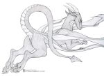  &copy; 2016 4_toes anus apocrypha claws dragon feet female feral furgonomics furry-specific_piercing genitals greyscale horn long_ears looking_at_viewer monochrome piercing pussy raised_tail shinigamigirl simple_background sketch solo symbol tail_piercing text toes watermark white_background wings 