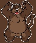  2022 anthro belly black_nose brown_background brown_body brown_fur felid fur hi_res humanoid_hands hybrid jakegr male mammal overweight overweight_male pantherine simple_background solo tiger ursid 