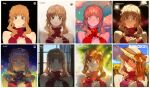  1girl absurdres backlighting bare_arms bare_shoulders blonde_hair border brown_eyes closed_mouth dappled_sunlight dress hands_on_own_chest highres idolmaster idolmaster_cinderella_girls looking_at_viewer moroboshi_kirari multiple_views own_hands_together pigeon666 red_dress sidelocks smile star-shaped_pupils star_(symbol) sunlight symbol-only_commentary symbol-shaped_pupils white_border window 