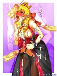  1girl aozoraichi blonde_hair breasts breasts_outside bukkake censored crown cum cum_on_body cum_on_breasts cum_on_clothes cum_on_dress cum_on_hair cum_on_upper_body dress dress_lift drill_hair facial garter_straps garters inverted_nipples king_of_fighters kof large_breasts nipples open_mouth penis pubic_hair red_eyes rose_bernstein snk sweat thighhighs tongue zoom_layer 