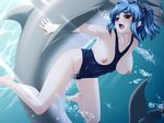  1girl artist_request barefoot bent_over bestiality blue_hair breasts brown_eyes censored character_request dolphin feet happy happy_sex kusakabe_nao mosaic_censoring open_mouth saimin_pet sex solo_focus source_request swimsuit swimsuit_aside underwater underwater_sex vaginal 