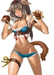  1girl animal_ears armband blush breasts brown_hair cat_ears cat_tail cum facial female ff11r18 final_fantasy final_fantasy_xi fingerless_gloves gloves green_eyes hairband midriff mithra nipples shiny short_hair simple_background solo strap_pull tail white_background 