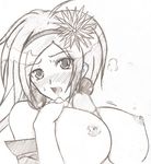  1boy 1girl bare_shoulders big_breasts blush breasts censored earrings erect_nipples female hairband jewelry kaihime large_breasts long_hair monochrome nipples open_mouth penis sengoku_musou sengoku_musou_3 sex sketch solo tanutan 