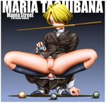  billiards censored cue_stick hair_over_one_eye insertion mania_street maria_tachibana mouth_hold object_insertion panties panties_down panty_pull pussy_juice sakura_taisen shaved_pussy spread_legs squat squatting underwear 