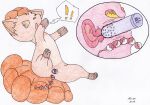  ! 2019 absurd_res anal anal_beads anal_penetration belly brown_body female feral hi_res mensen_(artist) nintendo open_mouth penetration pok&eacute;mon pok&eacute;mon_(species) sex_toy simple_background solo traditional_media_(artwork) vaginal vaginal_penetration video_games 