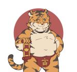  2022 anthro belly bulge clothing eyes_closed felid haoming hi_res humanoid_hands kemono male mammal orange_body overweight overweight_male pantherine solo tiger underwear young 
