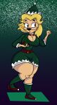  2021 absurd_res anthro big_breasts blonde_hair breasts brown_eyes canid canine canis christmas christmas_clothing cleavage clothed clothing collar curvy_figure digital_media_(artwork) disney domestic_dog dress eyelashes eyewear female fingers fur gift glasses goof_troop green_background hair hat headgear headwear hi_res high_heels holidays hourglass_figure long_socks mammal ms._pennypacker short_hair simple_background snow snowing solo someth1ngoranother standing tan_body tan_fur thick_thighs voluptuous wide_hips 