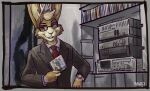  2021 absurd_res american_psycho anthro brown_body brown_eyes brown_fur buckteeth clock clothed clothing eyewear fur glasses hi_res holding_object lagomorph leporid looking_at_viewer male mammal necktie rabbit savaj_bunny solo suit teeth watch wristwatch 