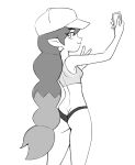  baseball_cap butt clothing crop_top disney emira_blight female gesture greyscale hat headgear headwear hi_res humanoid humanoid_pointy_ears monochrome not_furry rear_view shirt solo taking_selfie the_owl_house thong topwear underwear unknown_artist v_sign witch_(the_owl_house) 