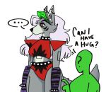  ? ambiguous_gender animated animatronic anon anonymous_artist anthro bracelet canid canine canis collar dialogue ear_piercing embrace english_text female five_nights_at_freddy&#039;s five_nights_at_freddy&#039;s:_security_breach green_body green_hair grey_body grey_skin hair hug human jewelry larger_female machine mammal piercing robot roxanne_wolf_(fnaf) scottgames size_difference smile speech_bubble spiked_bracelet spiked_collar spikes text video_games white_hair wolf 