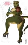  absurd_res anthro argonian armor benjamin_ratterman bethesda_softworks big_breasts big_butt bra breasts butt clothing dagger deeja dialogue dovahkiin english_text farkas female harness hi_res high_heels leather leather_harness leather_straps lizard looking_back melee_weapon panties reptile scalie solo text the_elder_scrolls thick_thighs underwear video_games weapon 