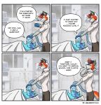  2021 absurd_res anthro blue_body blue_fur canid canine clothed clothing comic duo english_text eyes_closed flirting fur hi_res humor lying male mammal mask medical_instrument on_back oxygen_mask photo_background scientific_instrument shreddyfox sleeping standing text topwear 