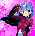  1girl bangs blue_hair bodysuit breasts eyebrows_visible_through_hair gloves kula_diamond long_hair onono_imoko small_breasts the_king_of_fighters tongue tongue_out zipper 