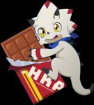  anthro bandai_namco bandanna black_claws candy ceratopsian chocolate claws cute_fangs dessert digimon digimon_(species) digimon_ghost_game dinosaur food gammamon hi_res horn kerchief male ornithischian reptile scalie solo triceratops white_body yellow_eyes zipomon 