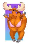  anthro antlers becky_(johnny_bravo) big_breasts bra breasts burnbuckie capreoline cervid clothed clothing female fur half-closed_eyes hooves horn mammal moose narrowed_eyes no_underwear solo thick_thighs underwear undressing wide_hips 