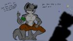  anthro canid canine canis chloe_(iamaneagle) clothed clothing davidthewolfx10_(artist) davilling_(davidthewolfx10) dialogue duo eye_scar facial_scar female fur grey_body grey_fur hi_res hypnosis male male/female mammal mind_control muscular muscular_anthro scar simple_background solo text wolf 