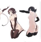  1girl areolae armpits ass bangs black_legwear bleach blunt_bangs breasts detached_sleeves erenaibiyu219 hairstyle_request long_hair multiple_views navel nipples nude outstretched_arm outstretched_arms short_hair small_breasts solo sui-feng thighhighs thighs toeless_legwear v_arms 