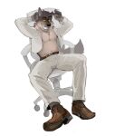  absurd_res anthro belt bottomwear brown_body brown_clothing brown_footwear brown_fur brown_shoes brush brushing brushing_hair canid canine canis chair clothed clothing comb_(brush) dreamworks fangs footwear fur furniture hair hairbrush hi_res holding_object legwear looking_at_viewer male mammal mr._wolf_(the_bad_guys) nipples open_clothing open_shirt open_topwear pants pecs personal_grooming shirt shoes simple_background sitting smile smiling_at_viewer solo styling_hair suit the_bad_guys topwear tuft white_background white_clothing wolf yellow_eyes 