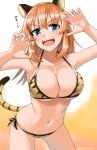  1girl 2022 animal_ears animal_print bikini blue_eyes blush breasts charlotte_e._yeager chinese_zodiac cleavage collarbone eyebrows_visible_through_hair fake_animal_ears fake_tail highres hiroshi_(hunter-of-kct) large_breasts long_hair looking_at_viewer navel open_mouth orange_hair shiny shiny_hair side-tie_bikini smile solo strike_witches swimsuit tail tiger_ears tiger_print tiger_tail world_witches_series year_of_the_tiger 