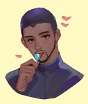  1boy beard black_hair black_panther_(film) candy dark-skinned_male dark_skin eyelashes facial_hair food heart licking lollipop male_focus marvel marvel_cinematic_universe matsu_(bandan) solo t&#039;challa 