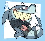  2021 2_penises anthro anus bound digital_media_(artwork) fang_(total_drama_island) fish genitals grey_body hi_res male marine multi_genitalia multi_penis net penis shark sharp_teeth solo teeth torquewintress total_drama_island 