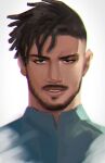  1boy bangs beard black_hair black_panther_(film) dark-skinned_male dark_skin facial_hair hairlocs killmonger male_focus marvel marvel_cinematic_universe matsu_(bandan) mustache solo swept_bangs 