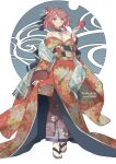  1girl bangs breasts chest_jewel headpiece japanese_clothes kimono large_breasts open_clothes open_kimono pyra_(xenoblade) red_eyes red_hair short_hair solo swept_bangs sydus xenoblade_chronicles_(series) xenoblade_chronicles_2 